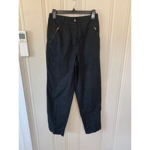 J Crew Black Cotton Pants Womens Size 8 Zipper‎ Pocket High Waist Trousers